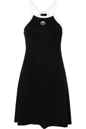 Marine Serre Femme, Robes, Noir, Taille: 36 FR Mini-robe en coton avec logo brodé