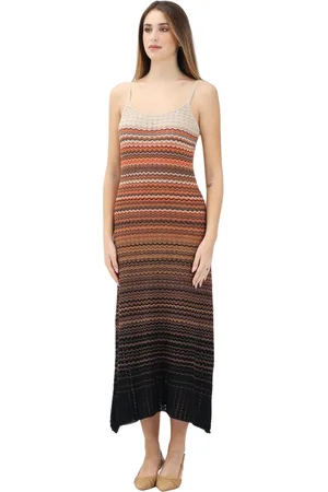 AKEP Femme, Robes, Multicolore, Taille: 42 FR Robe Longue Tricotée Marron