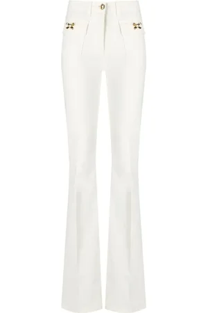Elisabetta Franchi Femme, Jeans, , Taille: W27 Jean en Coton Ivoire à Jambe Évasée