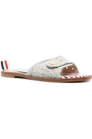 Thom Browne Femme, Chaussures, Gris, Taille: 36 1/2 EU Tweed Anchor Button Cracket Slide