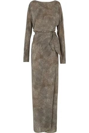 Cortana Femme, Robes, Gris, Taille: 38 FR Robe portefeuille en soie imprimé abstrait