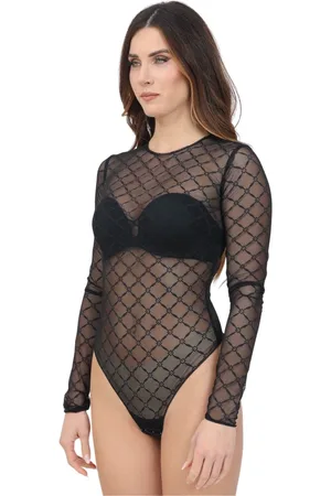 Elisabetta Franchi Femme, Tops, Noir, Taille: 38 FR Top à Manches Longues en Maille Jacquard Noire