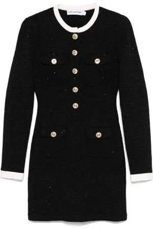 Self-Portrait Femme, Robes, Noir, Taille: 36 FR Robe Noire Boutonnée Ornée de Sequins