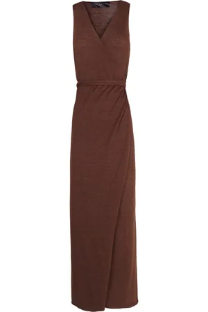 Cortana Femme, Robes, Brun, Taille: 38 FR Robe portefeuille en lin et soie