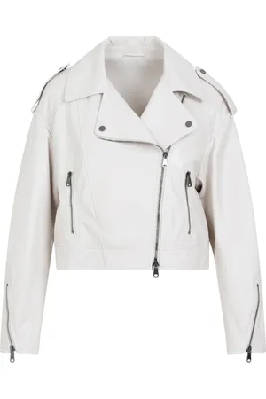 Brunello Cucinelli Femme, Vestes, Blanc, Taille: 36 FR Veste de motard en cuir cropped