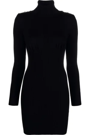 Elisabetta Franchi Femme, Robes, Noir, Taille: 42 FR Robe Tricot Noire Manches Longues avec Détails Dorés