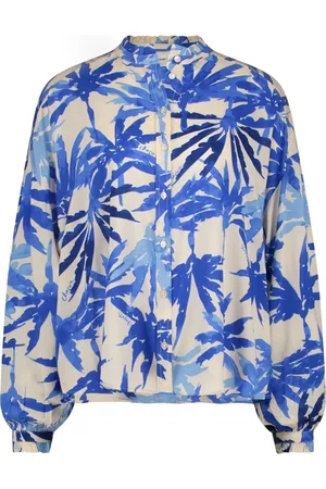 Fabienne Chapot Femme, Blouses et Chemises, Multicolore, Taille: 36 FR Blouse Manches Ballons Imprimé Blanc et Bleu