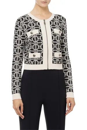 Elisabetta Franchi Femme, Pulls, Noir, Taille: 40 FR Cardigan Court Zippé à Jacquard Logo