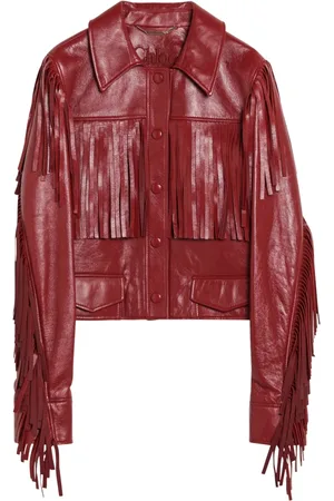 Chloé Femme, Vestes, Rouge, Taille: 40 FR Veste en cuir rouge à franges