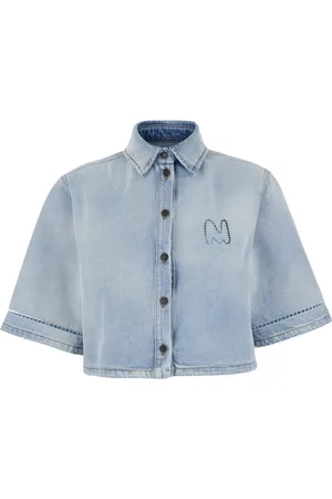 Msgm Femme, Blouses et Chemises, Bleu, Taille: 36 FR Chemise Crop Bleu Clair avec Logo