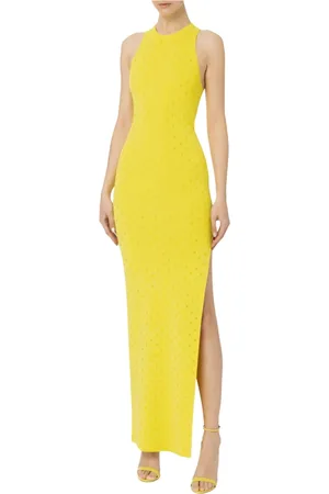 Elisabetta Franchi Femme, Robes, Jaune, Taille: 38 FR Robe Longue Maxi Cupro Drapée Red Carpet