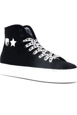 Chiara Ferragni Femme, Chaussures, Noir, Taille: 40 EU Baskets Hautes Noires et Blanches en Toile