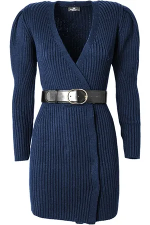 Elisabetta Franchi Femme, Robes, Bleu, Taille: 42 FR Robe Tricotée en Laine Bleue avec Ceinture