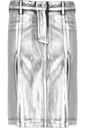 The Attico Femme, Jupes, Gris, Taille: 38 FR Jupe Argentée en Coton avec Fermeture Éclair Frontale