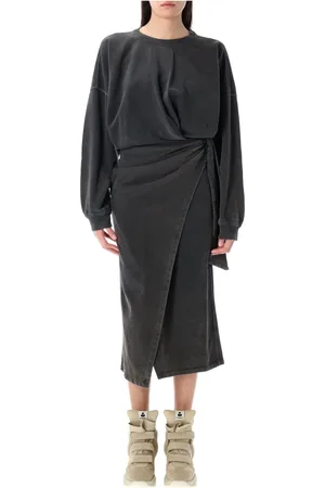 Isabel Marant Femme, Robes, Noir, Taille: 36 FR Robe SweaT-shirt Noire Drapée avec Ceinture à Nouer