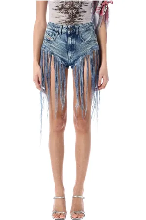 Diesel Femme, Shorts, Bleu, Taille: W28 Shorts en denim bleu à franges Ss25