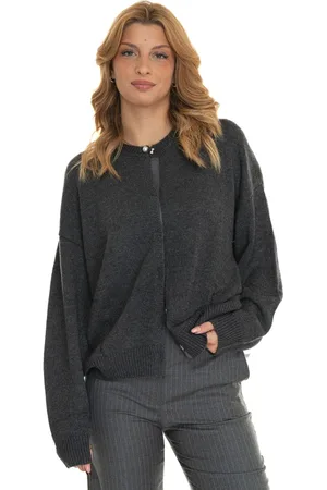 Liu Jo Femme, Pulls, Gris, Taille: 42 FR Gilet Cardigan Tricot Élégant