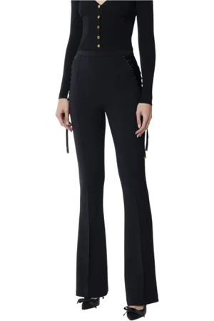 Elisabetta Franchi Femme, Pantalons, Noir, Taille: 38 FR Pantalon Évasé Noir en Crêpe