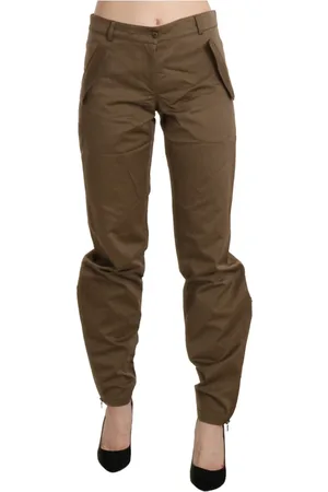 ERMANNO SCERVINO Femme, Pantalons, Brun, Taille: 36 FR Pantalon Droit en Coton Marron Taille Moyenne