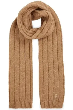 Tommy Hilfiger Unisex, Accessoires, Brun, Taille: ONE Size Écharpe Beige en Tricot avec Broderie Logo