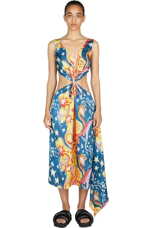 Marni Femme, Robes, Multicolore, Taille: 36 FR Robe Midi Imprimée Graphique avec Découpes à la Taille