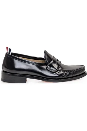 Thom Browne Homme, Chaussures, Noir, Taille: 41 EU Mocassins en cuir noir avec détail gros-grain