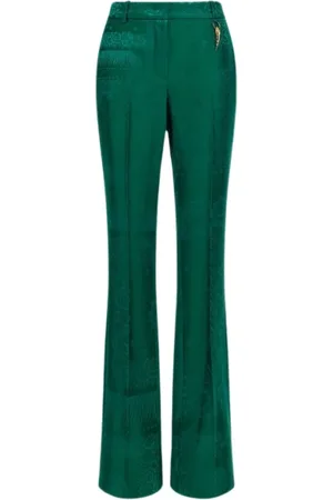 Roberto Cavalli Femme, Pantalons, Vert, Taille: 42 FR Pantalon Évasé Taille Haute avec Détails Tailleur