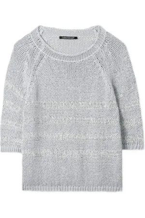 Luisa Cerano Femme, Pulls, Gris, Taille: 40 FR Pull à Rayures en Mélange de Lin avec Effet 3D