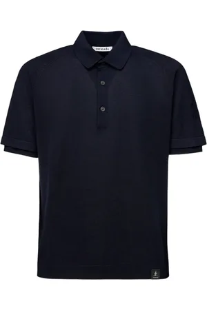 Premiata Homme, Pulls, Bleu, Taille: XL Pull en FrescoFine avec fentes latérales et boutons bleus à lignes