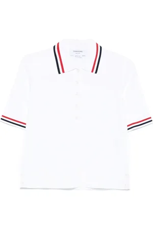 Thom Browne Femme, Tops, Blanc, Taille: 36 FR Polo Jersey Stitch SS