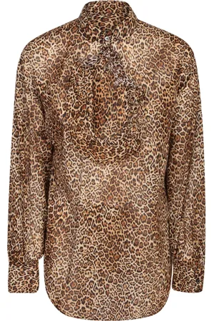 Dsquared2 Femme, Blouses et Chemises, Brun, Taille: 38 FR Blouse en coton à imprimé léopard