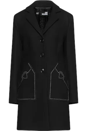 Moschino Femme, Manteaux, Noir, Taille: 42 FR Manteau en laine noire avec broderie cœur