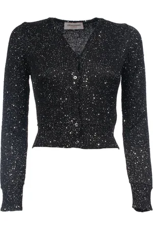 ERMANNO SCERVINO Femme, Pulls, Noir, Taille: 38 FR Gilet Court à Sequins avec Bordure Côtelée