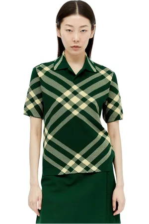 Burberry Femme, Tops, Vert, Taille: 38 FR Polo à Carreaux en Mélange de Laine