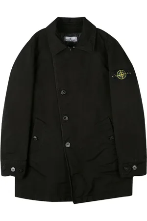 Stone Island Homme, Manteaux, Noir, Taille: L Trench avec Col Réglable et Poches Diagonales