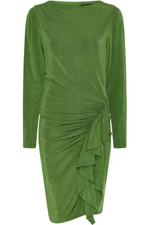 Bruuns Bazaar Femme, Robes, Vert, Taille: 38 FR Robe Verte Drappée à Encolure Bateau