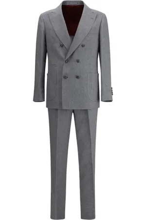 Brunello Cucinelli Homme, Costumes, Gris, Taille: S Costume en Lin Élégant à Double Boutonnage