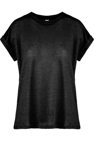 Bomboogie Femme, Tops, Noir, Taille: 38 FR Short, Turn-Up Sleeved Crew Neck T-Shirt