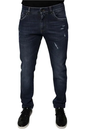 Dolce & Gabbana Homme, Jeans, Bleu, Taille: M Jean Skinny Logo Bleu Foncé Déchiré