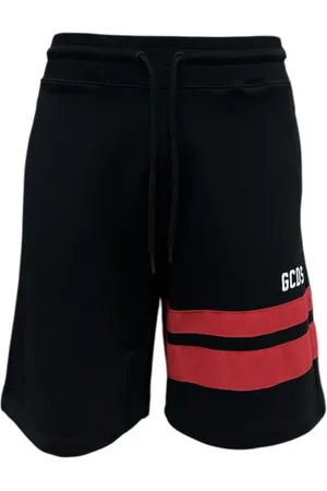 GCDS Homme, Shorts, Noir, Taille: 2XS Shorts Bermuda en Coton Noir avec Logo et Bandes Rouges