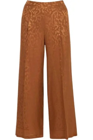 Carolina Herrera Femme, Pantalons, Brun, Taille: 38 FR Pantalon Droit en Jacquard de Soie