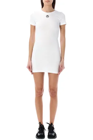 Marine Serre Femme, Robes, Blanc, Taille: 40 FR Robe T-shirt en maille côtelée