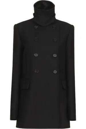Chloé Femme, Manteaux, Noir, Taille: 42 FR Peacoat en Gabardine de Laine Tailleur