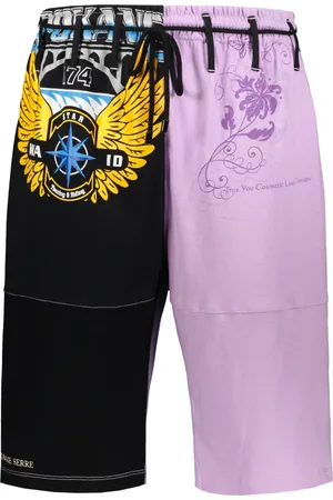 Marine Serre Homme, Maillots de bain, Violet, Taille: S Bermuda Imprimé en Coton avec Poches