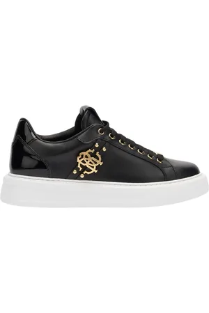 Roberto Cavalli Femme, Chaussures, Noir, Taille: 40 EU Baskets en Cuir avec Détails Dorés