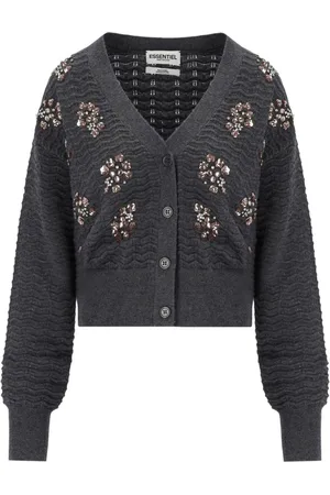 Essentiel Antwerp Femme, Pulls, Gris, Taille: 40 FR Cardigan en laine grise avec détails de bijoux