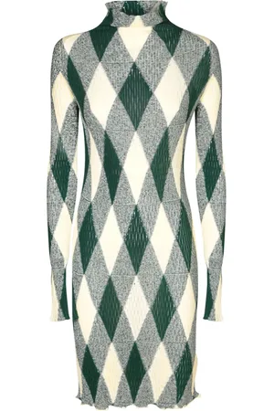 Burberry Femme, Robes, Multicolore, Taille: 40 FR Robe en Soie Verte à Imprimé Diamant