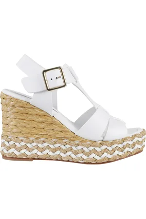 Paloma Barceló Femme, Chaussures, Blanc, Taille: 38 EU Sandale Blanche Tressée avec Semelle Compensée en Rafia