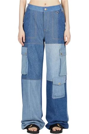 Marine Serre Femme, Jeans, Bleu, Taille: 42 FR Jean Cargo Taille Haute