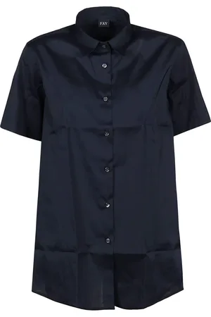 FAY Femme, Blouses et Chemises, Bleu, Taille: 42 FR Chemise Boutonnée à Manches Courtes